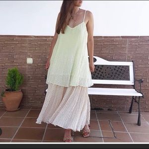 Zara Light Green and Cream Layered Midi Dress